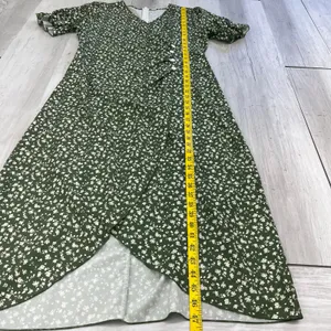 Unbranded Green White Dainty Floral Short Sleeve Button Faux Wrap Midi Dress thumbnail 9