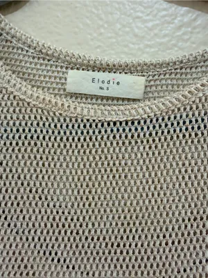 Elodie Mesh Knit Crop Top Beige Shiny Shimmer Overlay Short Sleeve Size S thumbnail 5