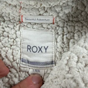 Y2K Roxy Beautiful Adventure Sherpa Lined Full Zip Hoodie Tan Khaki Womens Large thumbnail 9