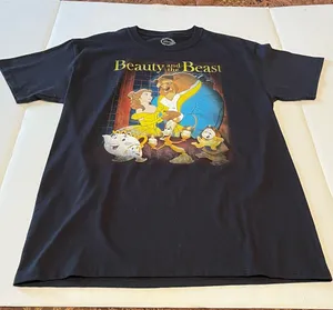 Disney‎ Beauty and the Beast Unisex Size Medium Black Short Sleeve Shirt *FLAW* thumbnail 1