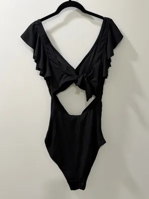 Maternity Black Ribbed Twist Front Cutout One Piece Swimsuit thumbnail 6