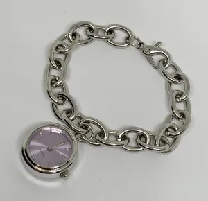 Silver tone quartz analog women’s watch 22mm purple dial up to 6.5” running thumbnail 1