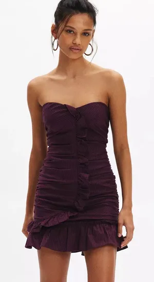 Urban Outfitters Dress Mini Striped Burgandy thumbnail 1