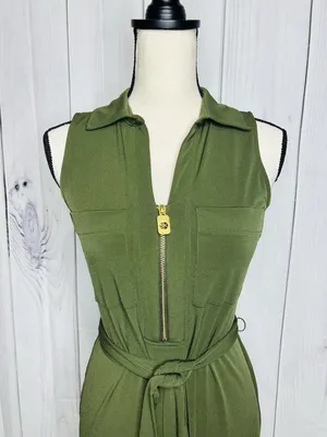 Michael Michael Kors Sleeveless Midi Dress with Belt Tie Olive Green Sz XS thumbnail 2