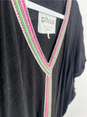 Pitusa Pima Mini Abaya Black Inca Trim Dress Swim Cover Up Standard thumbnail 5