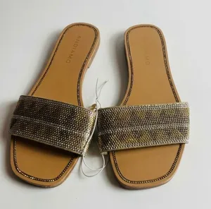 Andiamo Gold Rhinestone Embellished Square Toe Flat Slide Sandals Size 6.5 thumbnail 1