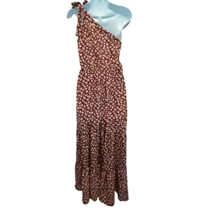 One Shoulder Floral Tiered Maxi Dress M Burgundy Coastal‎ Summer Wedding Garden thumbnail 4