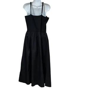 The Drop Women Black Mixed Media Midi Dress Pockets XL Square Neck Cotton Blend thumbnail 3