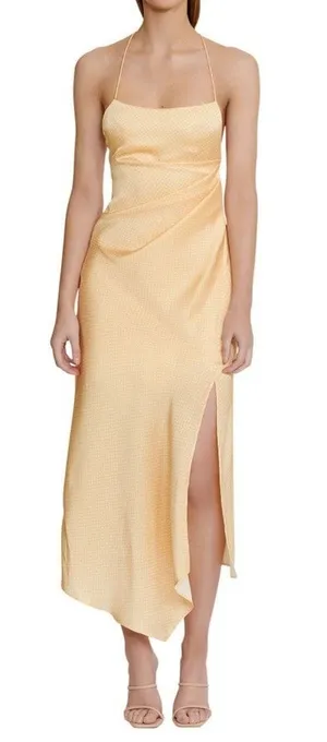 Significant Other Yellow Halter Midi Dress Draped Open Back NWT‎ Size 8 thumbnail 1