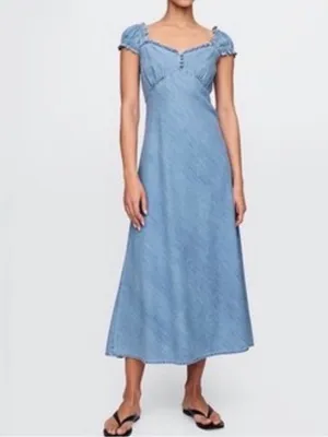NWT GAP Eaton Denim Maxi Dress Size XL Light Wash Cotton Ruffle Cottagecore Boho thumbnail 5