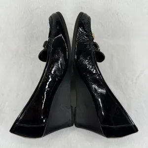 Lauren Ralph Lauren Black Patent Leather Wedge Loafers with Gold Accents 8 READ‎ thumbnail 11
