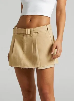 LIONESS‎ Khaki Raw Hem Mini Skirt Medium thumbnail 1