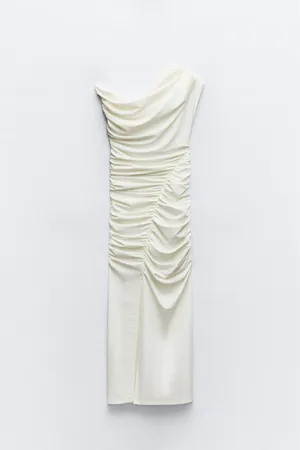 ZARA Sad maxi dress ruched stretch white wedding Elegant White One-Shoulder evening thumbnail 14