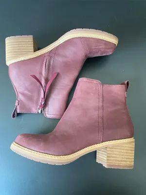 Toms Marina Leather Zip Chunky Heel Ankle Boots Plum Burgundy size 6 thumbnail 4