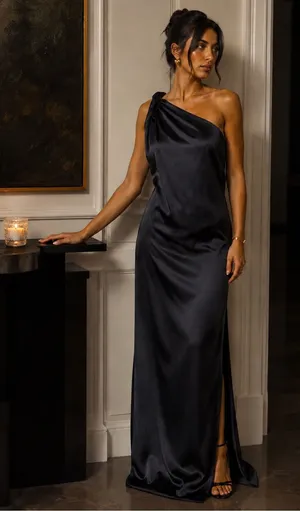 Free People Black Satin One Shoulder Maxi Dress Size 12 Formal Gown thumbnail 1