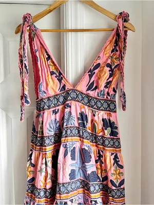 Farm Rio Seashell Tapestry Sleeveless Pink Floral Tie-Shoulder Maxi Dress thumbnail 9