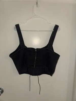 wild fable Black Lace-Up Denim Corset Crop Top thumbnail 2