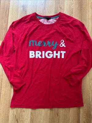 Derek Heart Red "Merry & Bright" Pajama Set with Gray Ornament Pants thumbnail 2