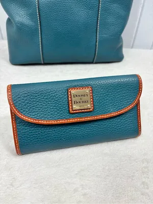 Dooney & Bourke Teal Brown Pebble Leather Tote & Matching Wallet Set thumbnail 3