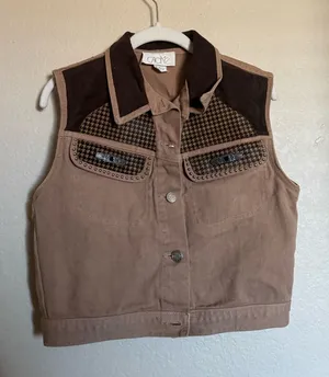 Vintage‎ Y2K Cache Western Denim Vest Sz M in Brown Multi Color thumbnail 1