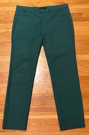 ZARA Green‎ Cotton Stretch Cropped Ankle Pants Button Details Size 4 1628/225 thumbnail 1