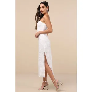 NWT Lulus Loving Mentality White Tulle Beaded Strapless Midi Dress Bridesmaid S thumbnail 3