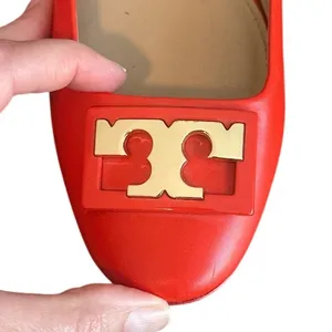Tory Burch Gigi Pump Samba Red Leather Gold Logo Block Heel Size 8 Box thumbnail 8