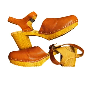Ten Points Platform Sandal Clogs Tan Leather Ankle Strap, Size 41/US 10 thumbnail 3