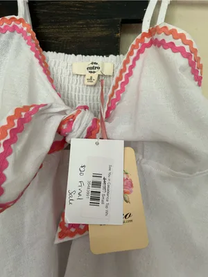 Entro Linen Tank Top Knot Tie-Front Multicolor Rickrack Embroidered Wave Trim thumbnail 2