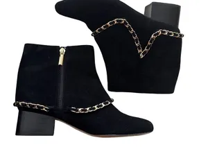 Karl Lagerfeld Black Suede Ankle Booties with Gold Chain Trim thumbnail 1