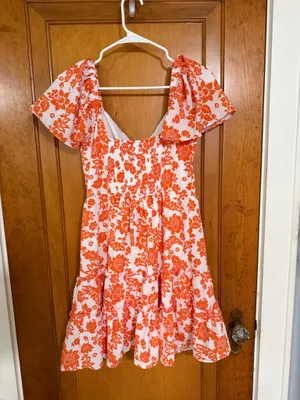 Crystal Doll Orange and white mini dress S flowy sleeves thumbnail 2