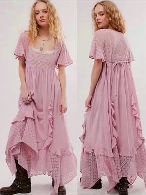 Free People Ethereal Bohemian Bring The Romance Midi Maxi Dress Blush Pink Small thumbnail 7