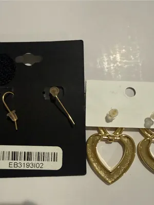 2 pair Aura Gold Heart Drop Earrings stainless steel dangle cute statement gift thumbnail 3