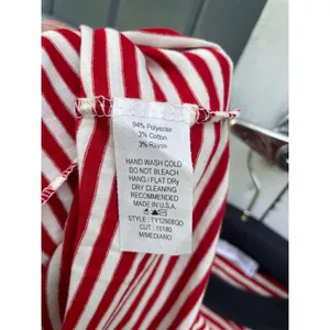 Ces Femme Red White Striped Ruffle Sleeve Top Black Trim Medium NWT thumbnail 3