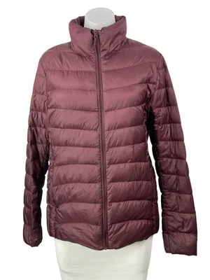 Uniqlo Burgundy Long Sleeves Quilted Ultra Light Down Puffer Coat Jacket Size L thumbnail 1