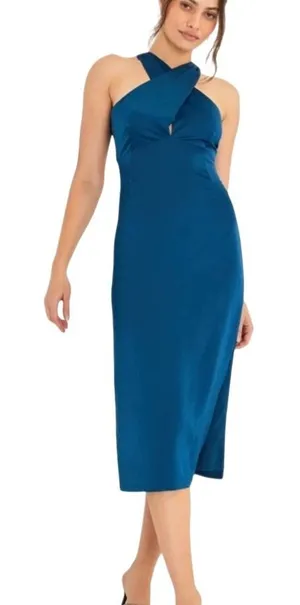 Lulu's Truly Picturesque Dark‎ Blue Teal Open Back Dress XL Cocktail Wedding NWT thumbnail 1