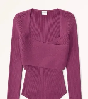 Abercrombie & Fitch Maroon Ribbed Long-Sleeve Sweater Bodysuit thumbnail 1