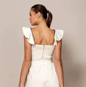 EB Luxe Ruffle linen crop top White thumbnail 2