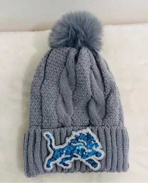 National Football League Detroit Lions beanie hat! Sequin, bedazzled, lions, logo, warm, cozy lined hat! thumbnail 1