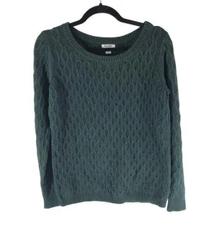 Old Navy Womens Sweater Chunky Cable Knit Cotton Blend Dark Green S thumbnail 1
