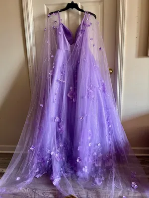 Ellie Wilde Lilac Embroidered Lace‎ Organza Sparkly Prom Dress w/Cape Sleeves 6 thumbnail 13