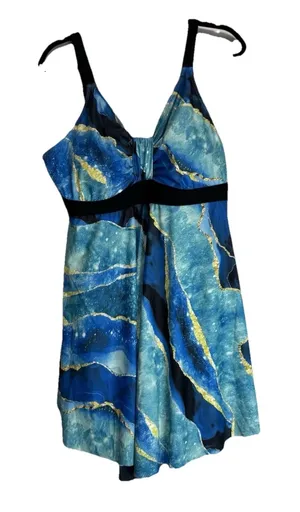 Hanna‎ Nikole Blue Agate Print Swim Dress Tummy Control 18W thumbnail 1