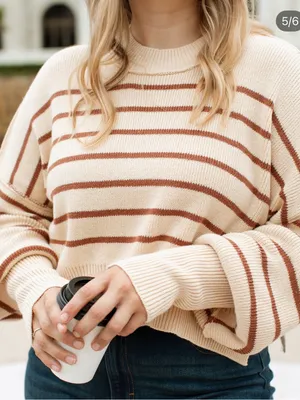 NEW CARLY JEAN LOS ANGELES CJLA Avila Cropped Sweater Green Stripe Large thumbnail 8