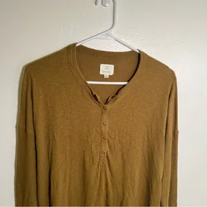 Offline‎ by Aerie Women's Size XS Henley Top Olive Green Ribbed Long Sleeve Snap thumbnail 2