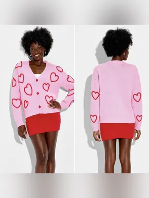 NWT 33 Degrees Pink Heart Graphic Cardigan Size Medium thumbnail 2
