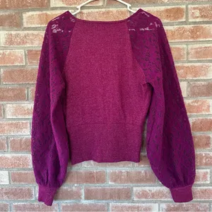 Anthropologie Lace Sleeve Women’s Medium Berry Pink Ribbed Feminine Flirty thumbnail 10