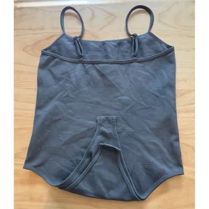 OQQ Gray Ribbed‎ Bodysuit XL Nylon Spandex Adjustable Straps thumbnail 6