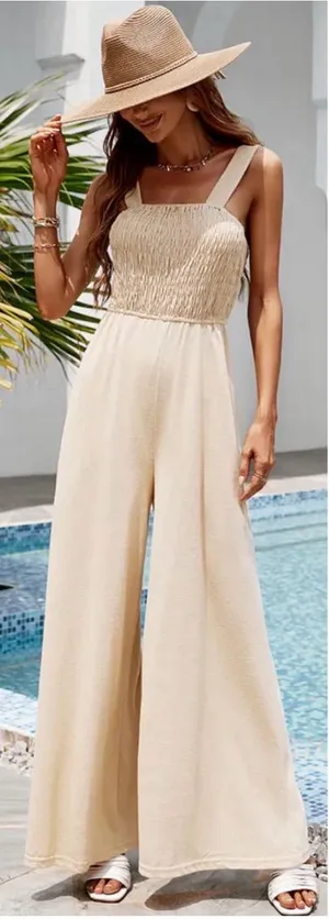 Cupshe Gemini Wide Strap Smocked Wide Leg Coverup Summer Jumpsuit Size Large thumbnail 1