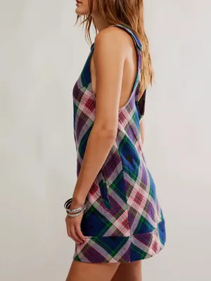 Free People Carven Plaid Mini Dress in Berry Combo S thumbnail 3