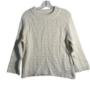 Banana Republic Cream Ribbed Knit Sweater Size XL Cotton Blend Metallic Accents‎ thumbnail 1
